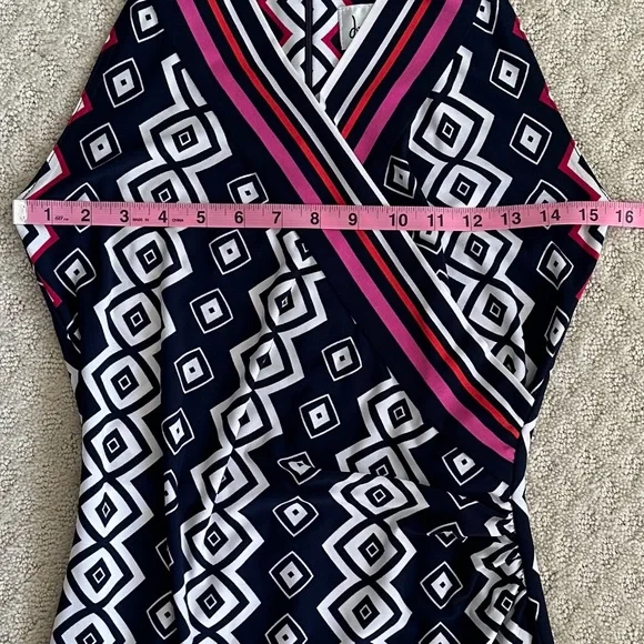 Joseph Ribkoff Abstract Print Sleeveless Sheath Dress Navy/Pink/White Size 4 - Picture 13 of 13